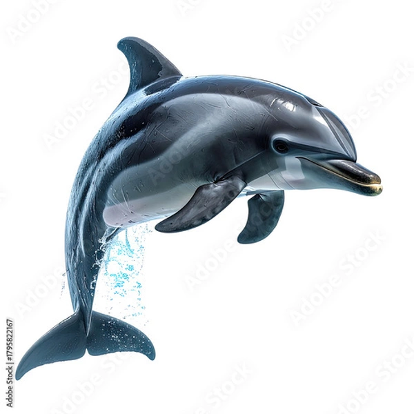 Obraz Leaping dolphin with sleek grey and white skin against black background