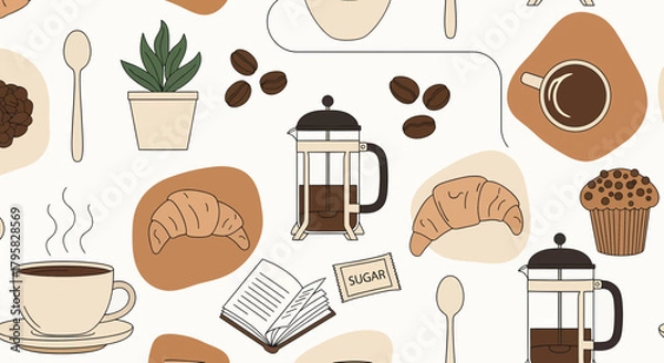 Fototapeta Relaxing Brew, Pastries, and Reading Experience in a Warm Home Environment