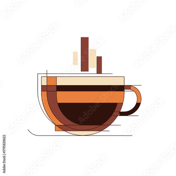 Fototapeta Artistic Representation of Coffee Cup, Modern Design, Digital Illustration, Cozy Cafe Environment, Front View, Beverage Concept