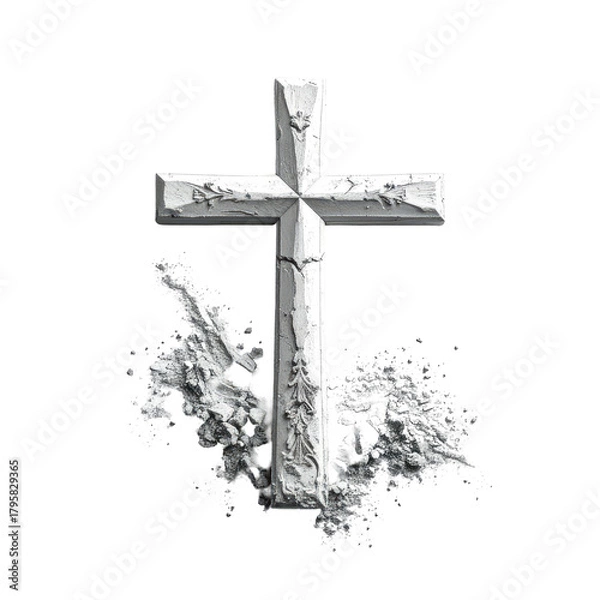 Obraz Stone Cross Gray cross on black background with cracked stone texture