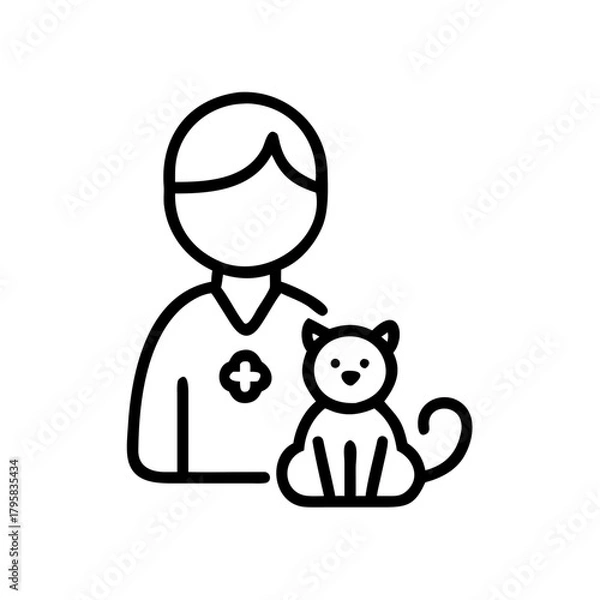 Fototapeta Veterinarian with pet cat in caring pose, minimalist style, copy space