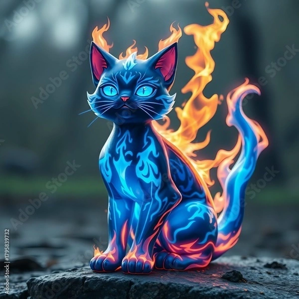 Fototapeta black cat with red heart