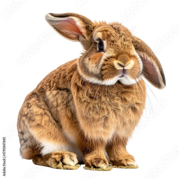 Fototapeta Brown rabbit with floppy ears sits calmly
