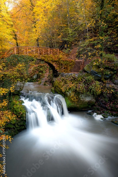 Obraz Discovering nature's beauty at a peaceful waterfall in Luxembourg during autumn