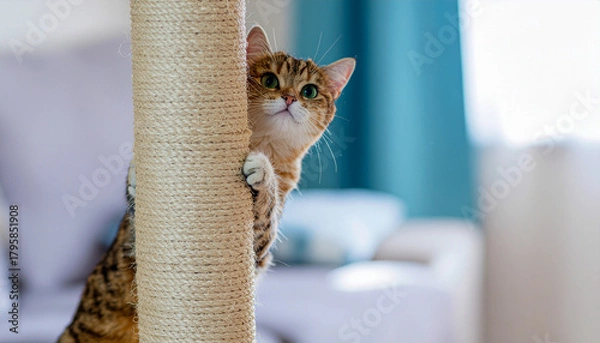 Obraz Beautiful cat with the scratching post
