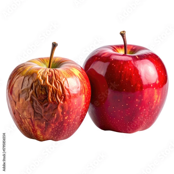 Obraz Fresh and decaying apples sit side by side against a dark background