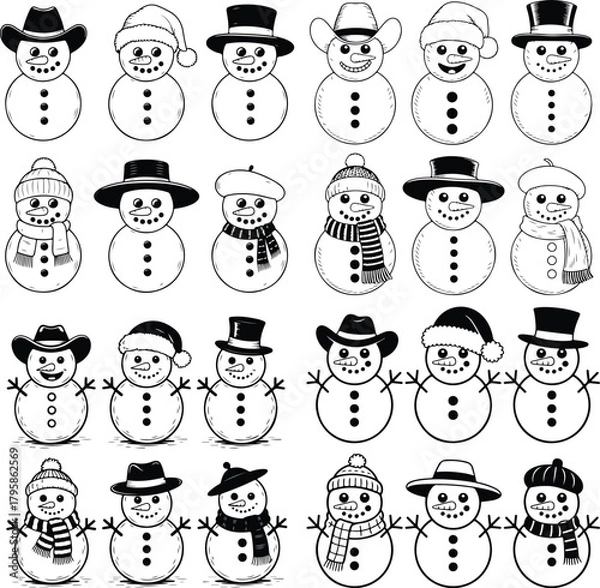 Obraz Cute winter snowman character collection