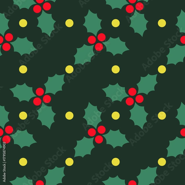Fototapeta Seamless Pattern with Holly Berry	