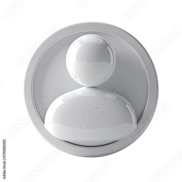 Obraz Glossy white avatar icon inside circular frame, isolated on black