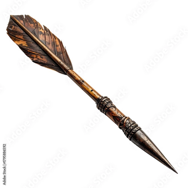 Fototapeta Ornate feather arrow with carved handle