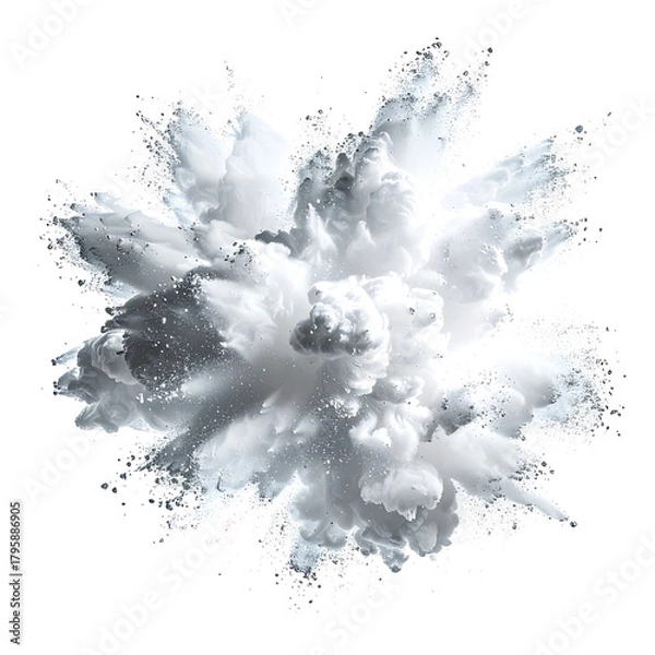 Obraz White powder bursts outwards in explosion. Isolated on black background