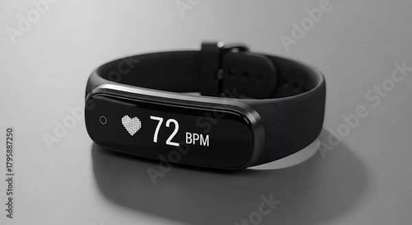 Obraz Sleek Fitness Tracker with Heart Rate Monitor on White Background – Modern Wearable Health Device.