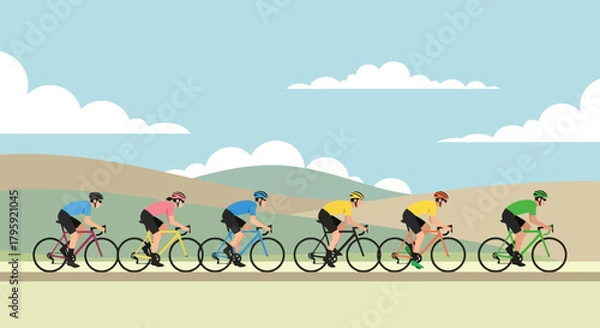 Fototapeta Dynamic Cyclists Race Through Scenic Landscape Teamwork and Competition