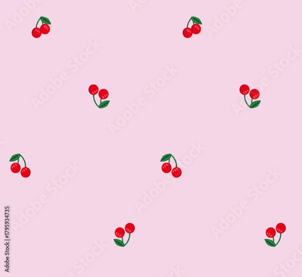 Obraz Cherry vector seamless repeat pattern summer fruit background Hand drawn illustration
