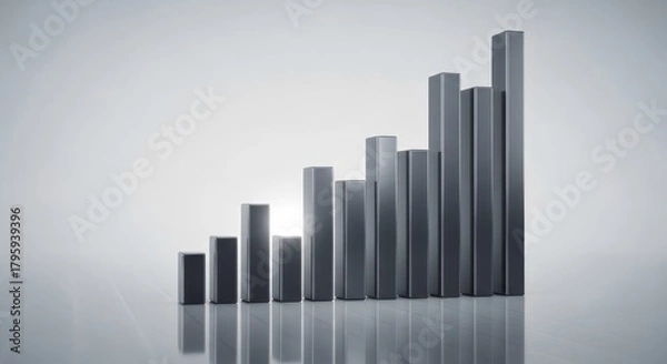 Fototapeta Financial Bar Chart
“A clean 3D bar chart with tall glossy columns on a transparent floor, soft corporate lighting.”