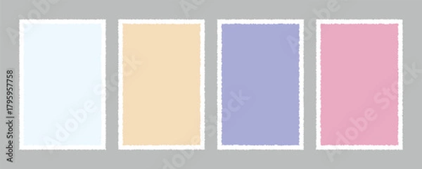 Obraz Four pastel color paper pieces isolated on gray background, a set of blank torn edge frame, vector illustration