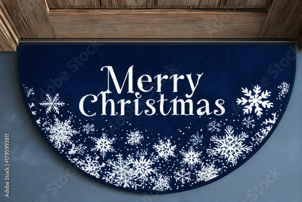 Fototapeta Welcome guests with a festive Christmas doormat covered in delicate snowflakes, spreading holiday cheer at your entrance this winter season