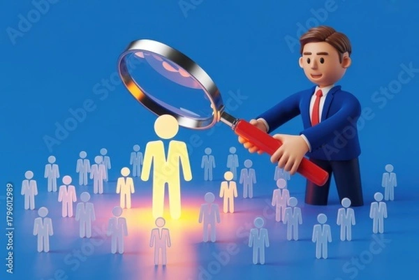 Fototapeta Concept Of Candidate Search With Magnifying Glass Over A Person Illustration
