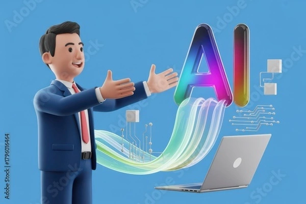 Fototapeta Business Man Embraces Artificial Intelligence