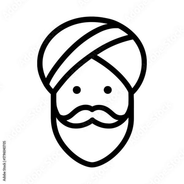 Obraz turban man line icon with mustache and beard