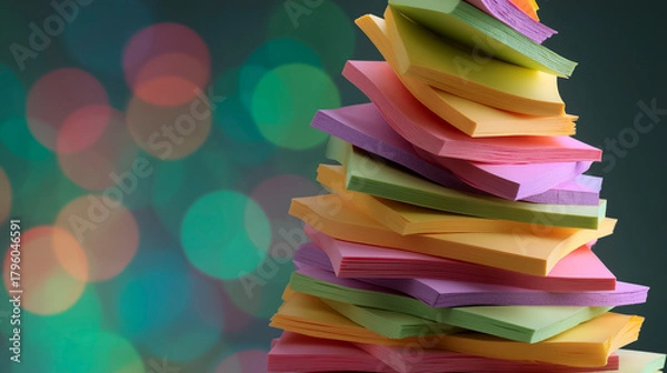 Obraz A stack of sticky notes forming a Christmas tree, office celebration concept