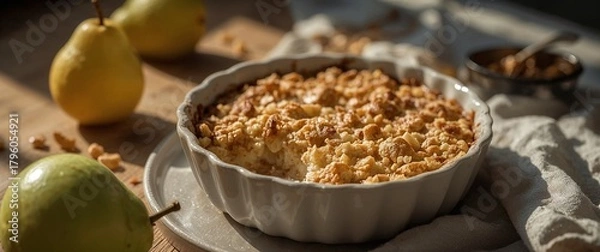 Obraz Warm Pear Crumble with Golden Buttery Topping