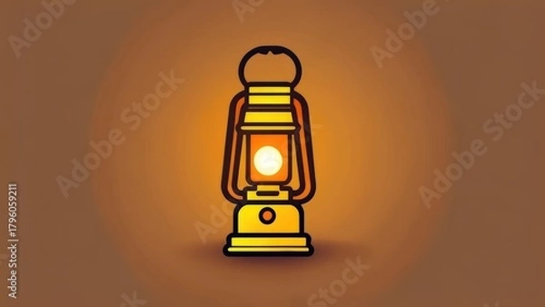 Obraz Vintage Lantern Illustration with Glowing Light on Brown Background.