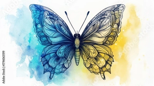 Fototapeta Watercolor Butterfly Illustration with Intricate Details and Vibrant Colors.