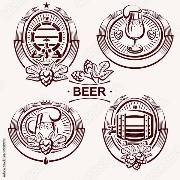Obraz Beer labels and icon set. Collection icon beer. Vector