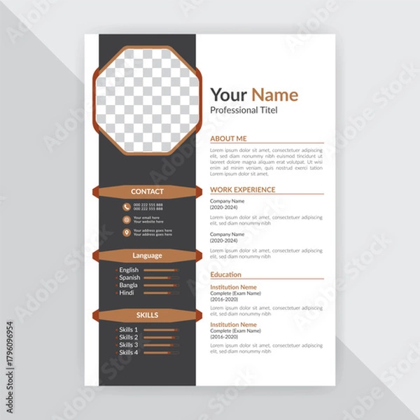 Fototapeta Professional resume template with photo and contact information for job applications