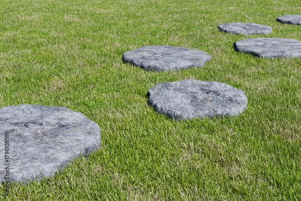 Fototapeta 公園の芝と渡石のCG画像