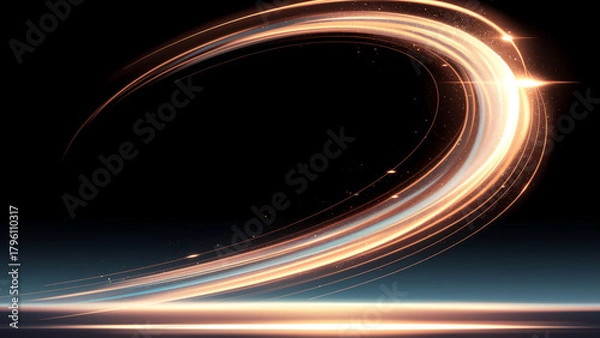 Obraz 黒背景で旋回するオレンジと青の光の軌跡