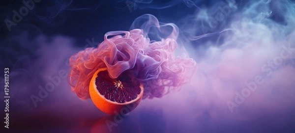 Fototapeta a light grape fruit , coming out of the smoke,generative AI