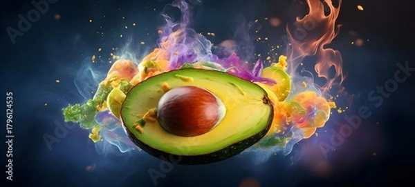 Fototapeta a light avocado coming out of the smoke,generative AI