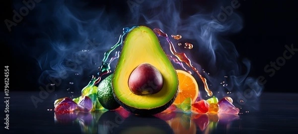 Fototapeta a light avocado coming out of the smoke,generative AI