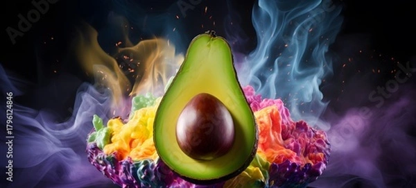 Fototapeta a light avocado coming out of the smoke,generative AI