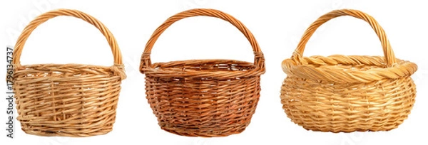 Fototapeta Three wicker baskets lined in a row on a black background