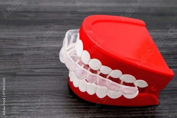 Obraz 歯の矯正用のマウスピースと歯の模型