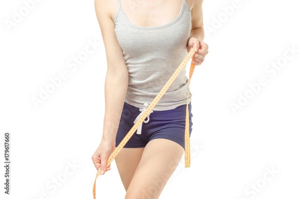 Fototapeta Woman lose weight slimness centimeter