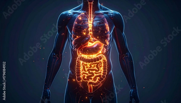 Obraz Human Digestive System Anatomy Illustration.