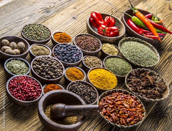 Obraz Colorful spices on the wooden table