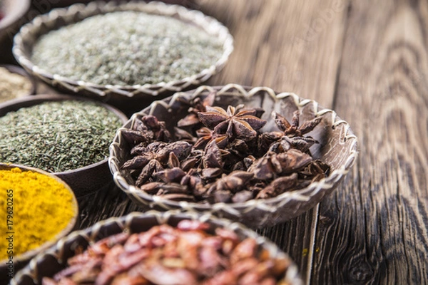 Obraz Colorful spices on the wooden table