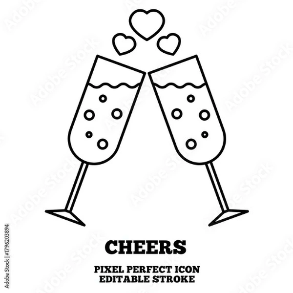 Fototapeta Cheers icon, editable stroke outline icon isolated on white background flat vector illustration, black outline, Pixel perfect