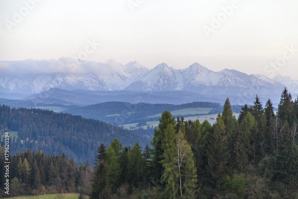 Obraz beautiful sunset with the mountains landscape on the spring time
