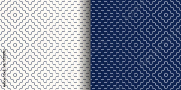 Obraz 刺し子風シームレスパターン　日本の伝統文様、柿の花