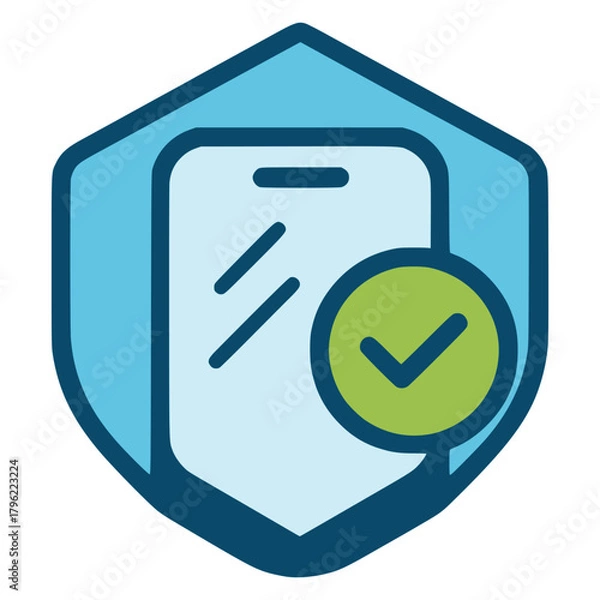 Obraz Smartphone protection shield mobile security flat color vector illustration template design