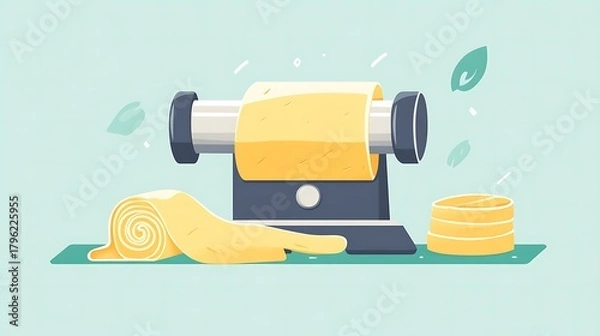 Obraz Culinary Flat Vector Of A Pasta Maker With Rolled Food Illustration