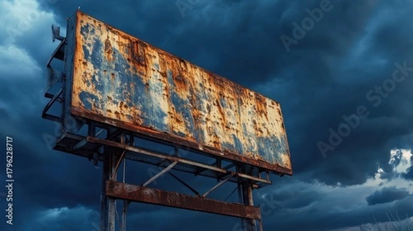 Fototapeta Rusty billboard under stormy sky (2)