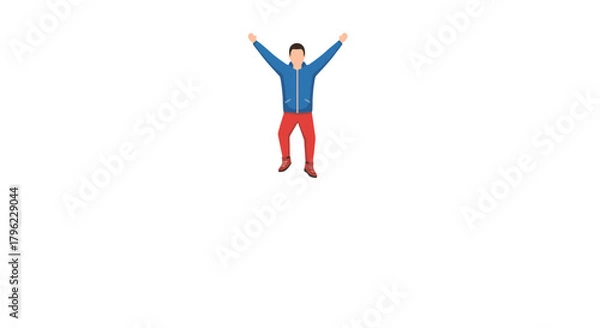 Obraz Animated Man Celebrating Joyfully With Arms Raised Against a Black Backdrop
