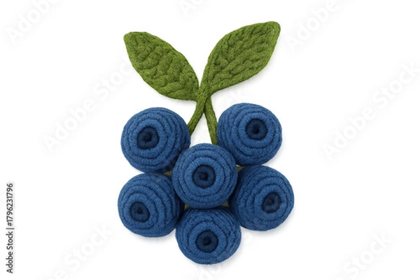 Fototapeta Crochet blueberry cluster with green leaves